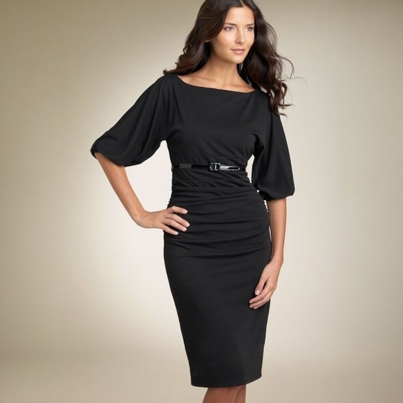 David Meister Dresses & Skirts - DAVID MEISTER BLACK RUSHED HALF SLEEVES LBD LITTLE BLACK DRESS SZ 10